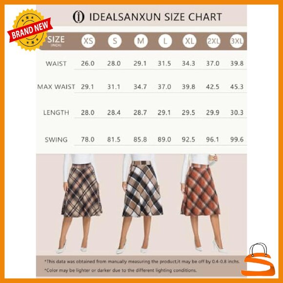 Woolen Plaid Midi Skirt High Waist A-Line Pleated Fall Winter - Picture 7 of 8